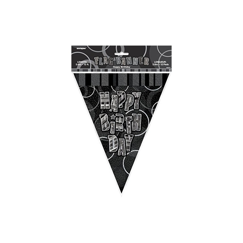 Unique Party 55310 - 12ft Foil Glitz Black Birthday Bunting