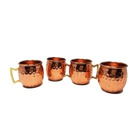 Buddha4all 2 Oz. Solid Copper Mini Moscow Mule Shot Mug Set Copper Hammered Shot Glass Set (4)