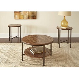 Steve Silver Sedona 3-Piece Round Wood and Metal Coffee Table Set in Brown