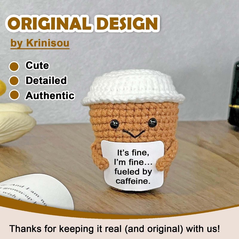 Krinisou Coffee Lovers Gifts Ideas for Women, Positive Crochet Espresso