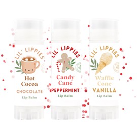 3 Pack Holidays Lip Balm - Lil' Lippies Kids Chapstick Gift Set - Stocking Stuffers for kids Candy Cane, Hot Cocoa, and Vanilla for teen tween toddler or adult