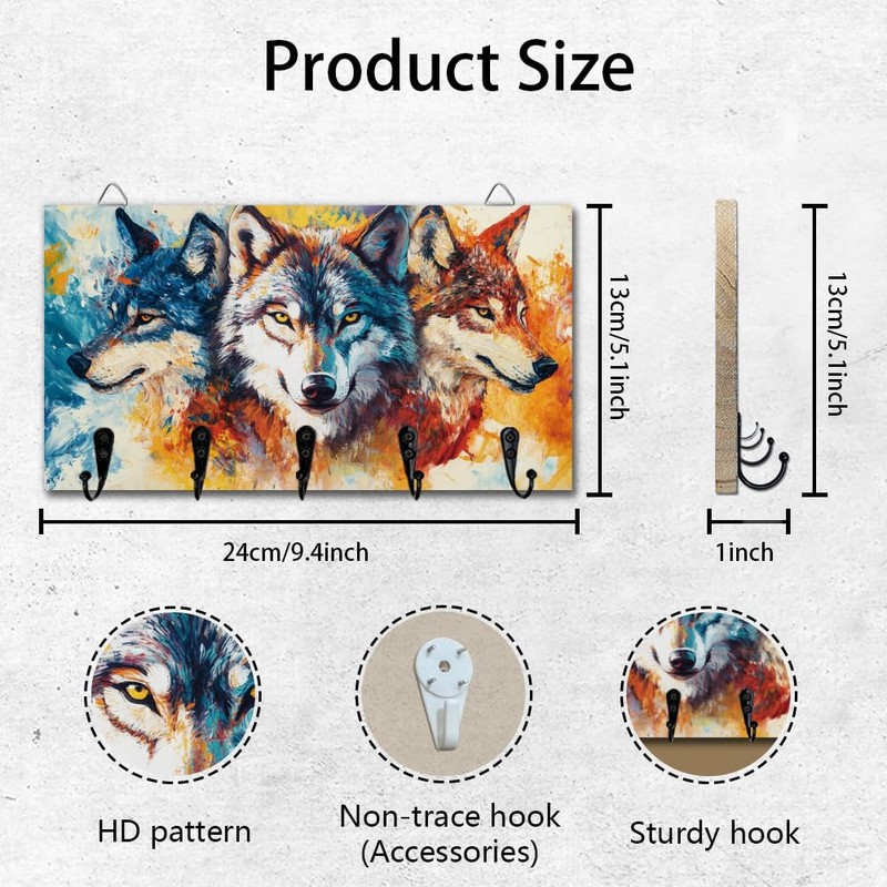 DELORIGIN Wolf Key Holder Wall Mounted Wooden Keys Racks Storage
