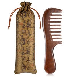 Sandalwood Wooden Comb Wide Tooth Comb Antistatic Wooden Comb Hair Golden Sandalwood Curling Comb with Storage Bag Beard Comb Hairdressing Comb Massage Hair Comb Travel Hair Detangler Brush for Men
