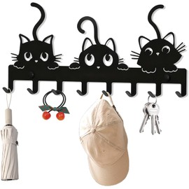 Rayakt Metal Key Holder with 8 Hooks, Featuring a Black cat-Shaped Key Rack, Wall-Mounted Key Hook Suitable for Kitchens, bedrooms, Living Rooms, bathrooms, and entryways