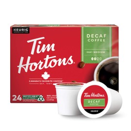 Tim Hortons Decaf Medium Roast Coffee, Single-Serve K-Cup Pods Compatible with Keurig Brewers, 96ct K-Cups, Red 24 Count (Pack of 4)