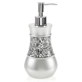 Crackled Glass Silver Hand Soap Dispenser for Bathroom, Decorative Countertop Lotion Dispenser, Elegant Liquid Soap Dispenser with Sturdy Pump for Classic Bathroom Décor