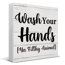 Wash Your Hands Ya Filthy Animal Wooden Box Sign Desk Décor Bathroom Quote Wood Box Sign for Home Bathroom Toilet Shelf Table Decoration 5 X 5 Inch