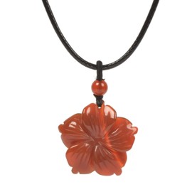 Red Agate Hand Carved Healing Crystals Gemstone Hawaii Flower Pendant Hand Weaving Wax Rope Necklace 22 inch