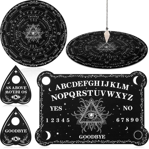 Pendulum Dowsing Divination Board with Amethyst Set Metaphysical Message Board Crystal Dowsing Pendulum Necklace Wooden Board Talking Board with Planchette for Wiccan Supplies (Eye Style)