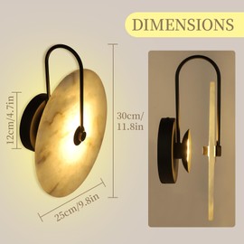 WFZRXFC Nordic Style Stone Wall Lamp Natural Marble Wall Sconce Metal Base Indoor Wall Lights Round Alabaster Wall Sconces for Living Room Dinning Room Corridor Study Home Lighting Decoration