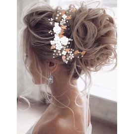 Vakkery Bridal Flower Bridal Hair Accessories for Women and Girls (Rose Gold)
