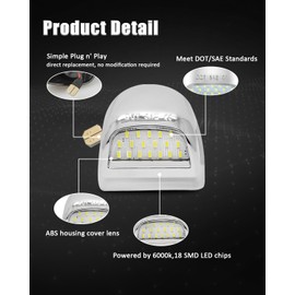 Bestview LED License Plate Light Tag Lights Assembly Compatible with Chevy Silverado Suburban Tahoe GMC Sierra 1500 2500 3500 HD Escalade EXT, White - Pack of 2