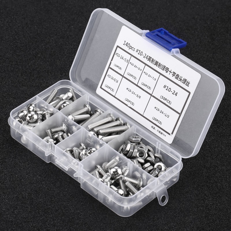 140pcs /set #10-24 Stainless Steel Cross Pan Head Screws with
