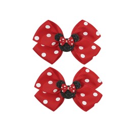 2 pcs 4.3"Mouse Ears Hair Bows Clips for Kids Baby Girls Women, Glitter Party Princess Decoration Cosplay Birthday Christmas Party.(FJ40) (RD)