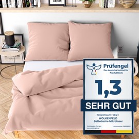 Wolkenfeld Bed Linen 135 x 200 cm, Pink, Cuddly Soft and Non-Iron, OEKO-TEX Certified, 1x Duvet Cover + 1x Pillowcase 80 x 80 cm, Winter Bed Linen