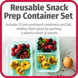 GoodCook BPA-Free Plastic Reusable Divided Snack Prep Containers, Blue (10 Sets)