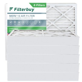 Filterbuy 16x20x4 Air Filter MERV 13 Optimal Defense (6-Pack), Pleated HVAC AC Furnace Air Filters Replacement (Actual Size: 15.38 x 19.38 x 3.63 Inches)