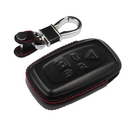 M.JVisun Men Women Genuine Leather Key Fob Cover for Land Rover Discovery 4 LR4 for Range Rover Evoque for Range Rover Sport Car Remote Key Case Pouch with Key Ring Keychain - Black