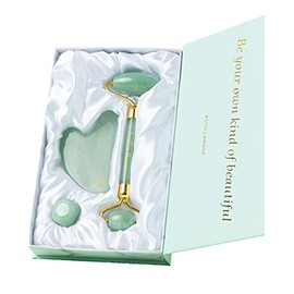 Jade Roller & Gua Sha Set for Face 100% Natural Authentic Premium Face Roller for Facial Massage Lymphatic Drainage for Skin, Puffy Eyes & Neck Face Firming Slimming