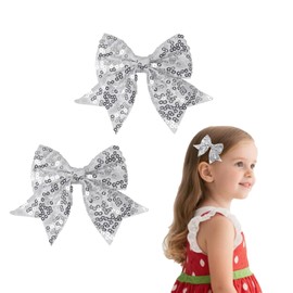 2Pcs Sequin Silver Hair Bows for Little Girls,3Inch Bow Alligator Clips Ribbon Bow Hair Clips Barrettes Hairpins Accessories for Girls Baby Teens Toddlers Christmas Birthday Dress Up Hairclips Gifts
