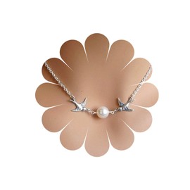 Allereya Dove of Peace Necklace, Double Swallows Necklace, Single Pearl Pendant Necklace, Silver Flying Bird, Vintage Necklace, Jewelry Chain for Women and Girls