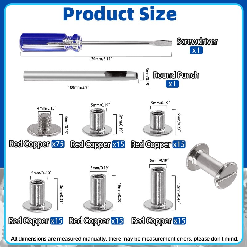Glarks 150 Sets Silver Chicago Screws Assorted Kit, M5 x