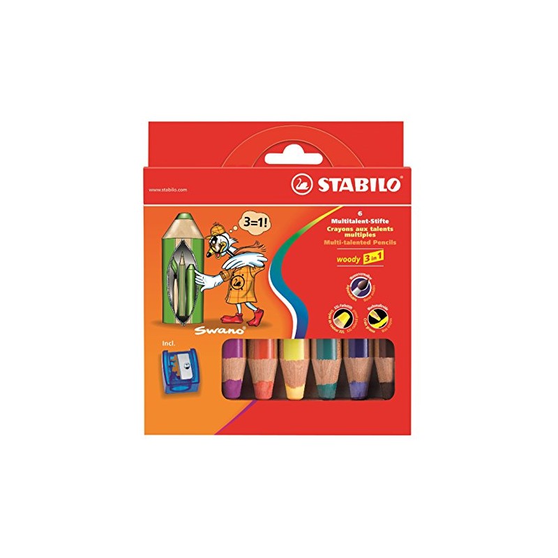 Stabilo Woody 88062 Multitalent Pencils 3-in-1 Pack of 6 in