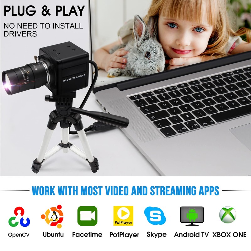 ELP USB Camera 8MP 10X Optical Zoom Webcam 5-50mm Varifocal