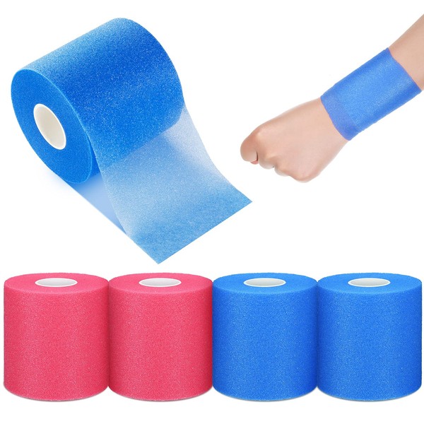4 piezas de cinta de espuma atlética para deportes, preenvoltura, cinta deportiva para tobillos, muñecas, manos, rodillas y cabello, 2.75 x 30 yardas (azul, rosa)