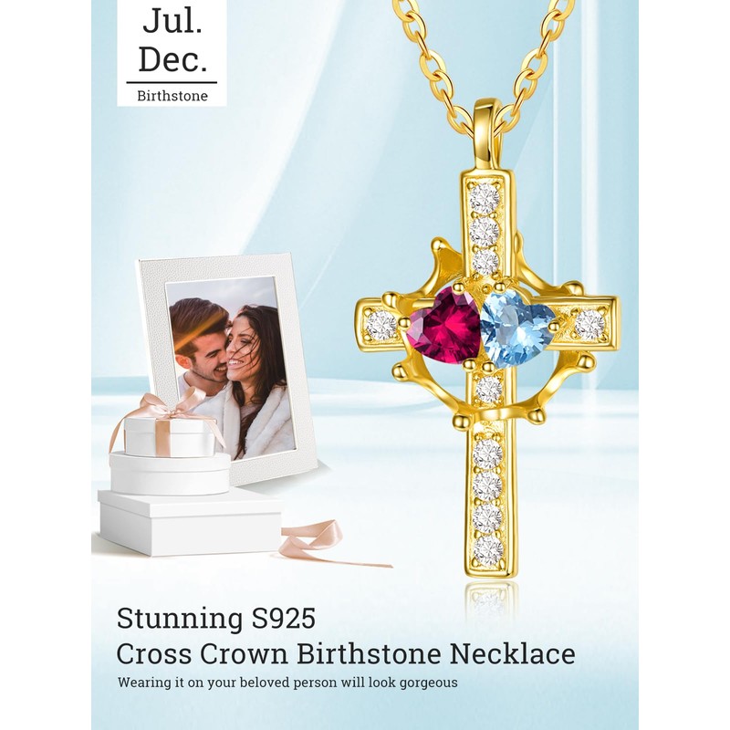 Gold Cross Necklace for Women Sterling Silver Cross with Crown