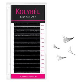 KOLYBEL Eyelash Extensions Easy Fan Lashes 0.03 Thickness D Curl 14mm Single Length Auto Blooming Lash Extension Volume Lashes Lasting Self Fanning Lashes(0.03-D,14mm)