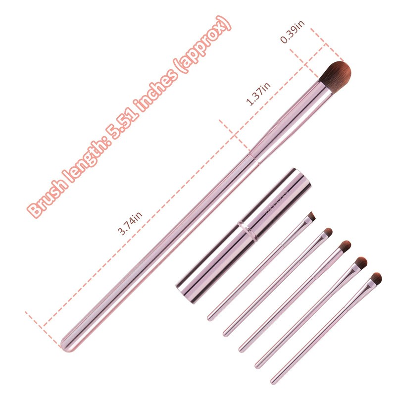 GUIGUDESN 5Pcs Pink Eyeshadow Brush Set, Premium Synthetic Bristles, Aluminum
