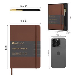 &And Per Se Lined Journal and Pen Set, A5 Leather Journal Stationery Set, 160 Pages 100GSM Thick Paper, Notebook Gift Set (Brown)