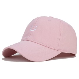 Umeepar Smile Face Baseball Cap for Women Men Adjustable Low Profile Unstructured Cotton Dad Hat (US, Alpha, One Size, Pink)