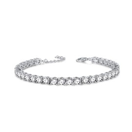 Solid 925 Sterling Silver Tennis Bracelet with AAA Cubic Zirconia Romantic Wedding Bridal Tennis Bracelet Gift Jewellery for Women Girls, Sterling Silver, Cubic Zirconia