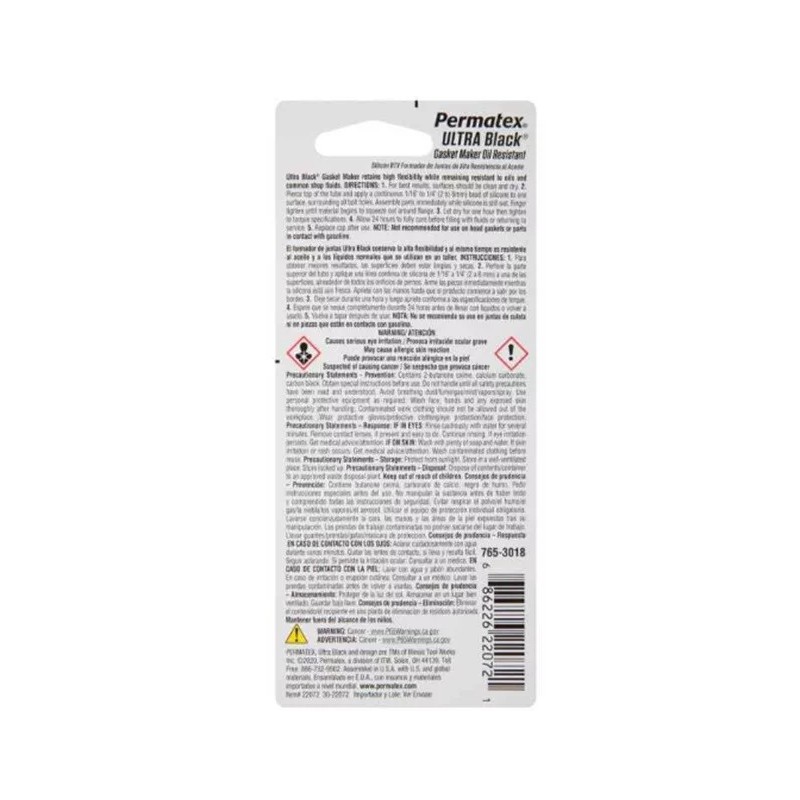 PERMATEX 22072 PERMATEX ULTRA BLACK MAXIMUM OIL RESISTANCE SILICONE GASKET