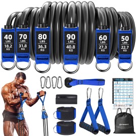 Resistance Bands, 390 lbs Heavy Duty Exercise Bands for Working Out, Blue Workout Bands with Handles, Stretch Band for Men, Fitness Bands for Home Workouts, Muscle Training, Strength, Slim, Yoga
