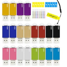 Unidad flash USB de 16 GB, paquete de 20 unidades Nicepicten FAT32, unidad USB memoria stick jump zip drive, unidades flash USB 2.0 de 16 GB con cordón y etiqueta (Mixcolor)