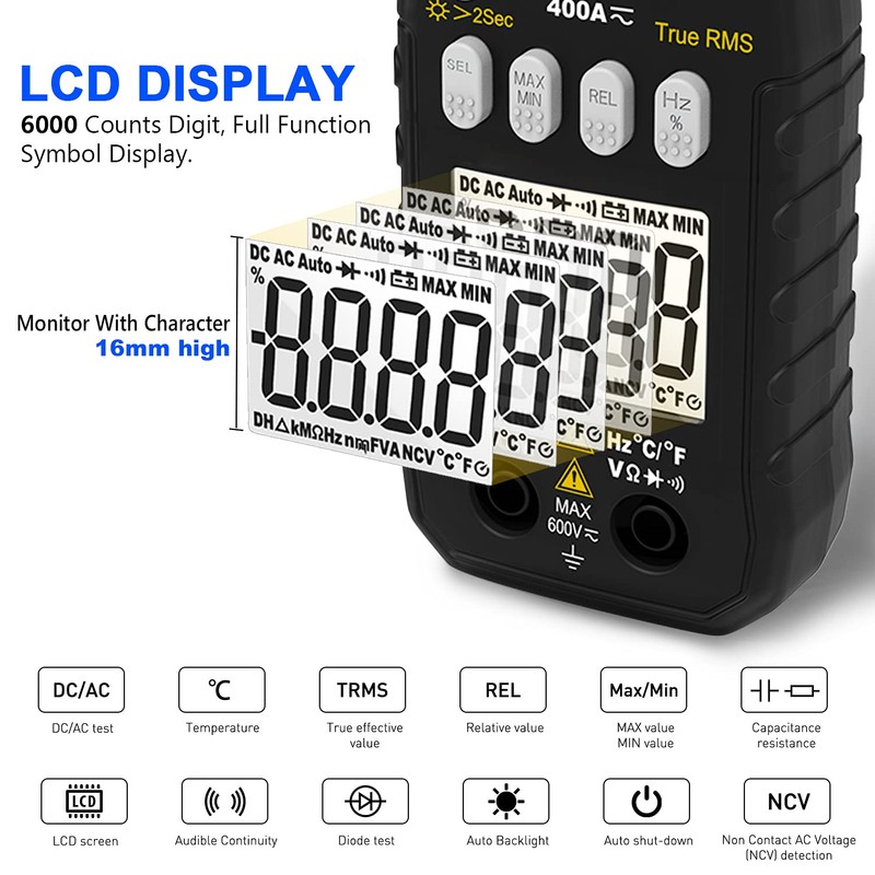 Digital Clamp Meter, HOLDPEAK 7200-APP AC/DC Amp Clamp Meter 6000