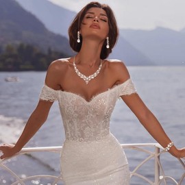 Ever Faith Wedding Bridal Jewellery for Women, Austrian Crystal Teardrop Cluster Statement Necklace Dangle Earrings Link Bracelet Set White Silver-Tone