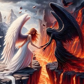 QINRUBB Angel and Demon Diamond Painting Adults, 5D Magma Diamond Painting Pictures Beginners, DIY Fantasy Round Full Drill Diamond Painting Embroidery Cross Stitch Gifts Home Wall Decor 30 x 30 cm