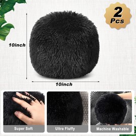 2 Pieces Plush Ball Throw Pillow Round Pillow 10 Inch Soft Circle Pillow Decorative Ball Pillow Spherical Fuzzy Pillows for Bedroom Living Room Office School Couch Chair Bed Decorations (Black)