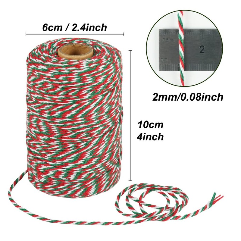 Tenn Well Red Green and White Twine, 200m Cotton Bakers