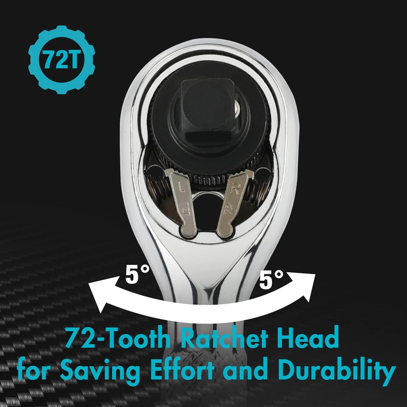 DURATECH 1/4-Inch Stubby Ratchet Wrench, Socket&Bit Driver, 72-Tooth, Chrome Alloy