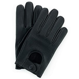 SWIFT WEAR Mens Leather Mesh Driving Gloves, Genuine Soft Lambskin, Black (Black, L)