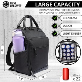 First Lifesaver Backpack Cooler, Lunch Bag with Insulated Leak-Proof Thermal for Women, Nurses, Nursing Students (Black)