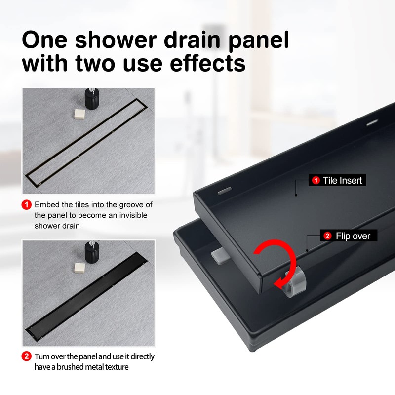 SaniteModar Linear Shower Drain, Black Linear Drain 36 inch with