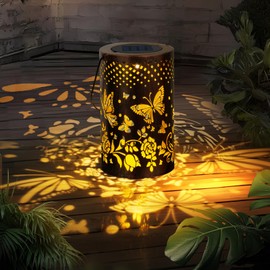 Qoosea Solar Lanterns Outdoor Waterproof Hanging Solar Lights Butterfly Hollowed-Out Metal Garden Decor for Yard Patio Lawn Pathway