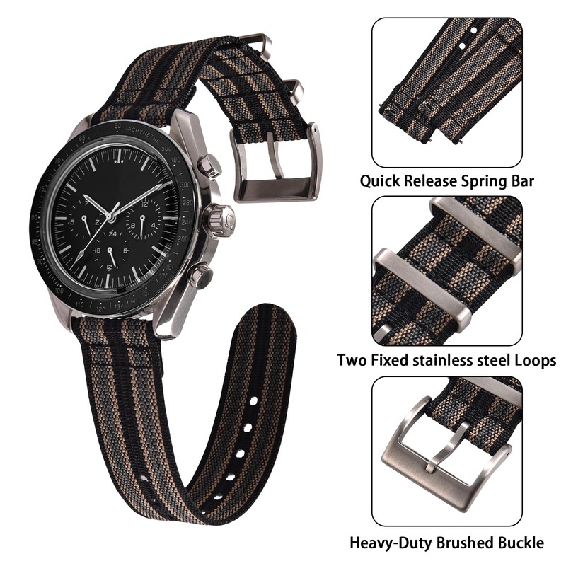 JWNSPA Two Piece Quick Release Ballistic Ribbed Nylon Watch Strap,18/20/22