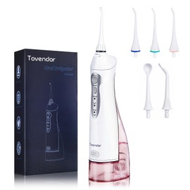 TOVENDOR Electric Water Flosser, Cordless Rechargeable Dental Oral Irrigator IPX7 Waterproof 300ML Travel Water Teeth Cleaner with 5 Tips for Braces Care Teeth Gums Cleaning, Home Office Daily Use